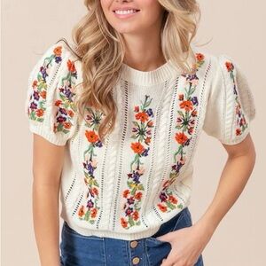 BiBi Cream Floral Embroidered Sweater